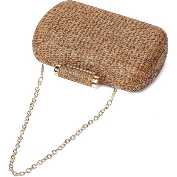 Brown Straw Clutch Purse Women's Hand-Woven Wicker Evening Bag for Summer Weddin - Picture 6 of 7